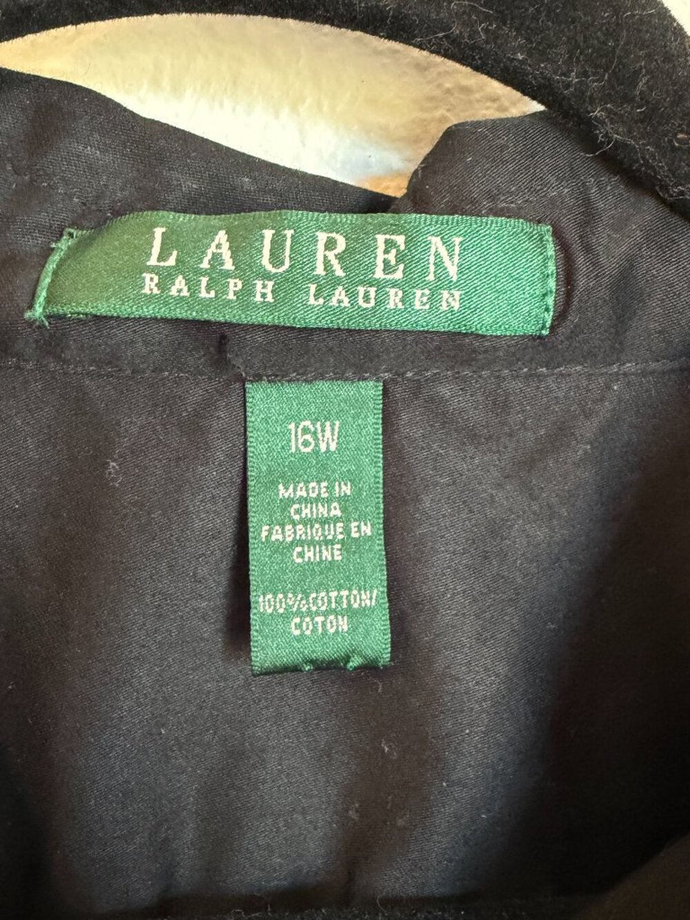 Lauren Ralph Lauren Black Cotton Shirt Dress 16W Utility Safari Midi Roll Tab Sl - Picture 6 of 7